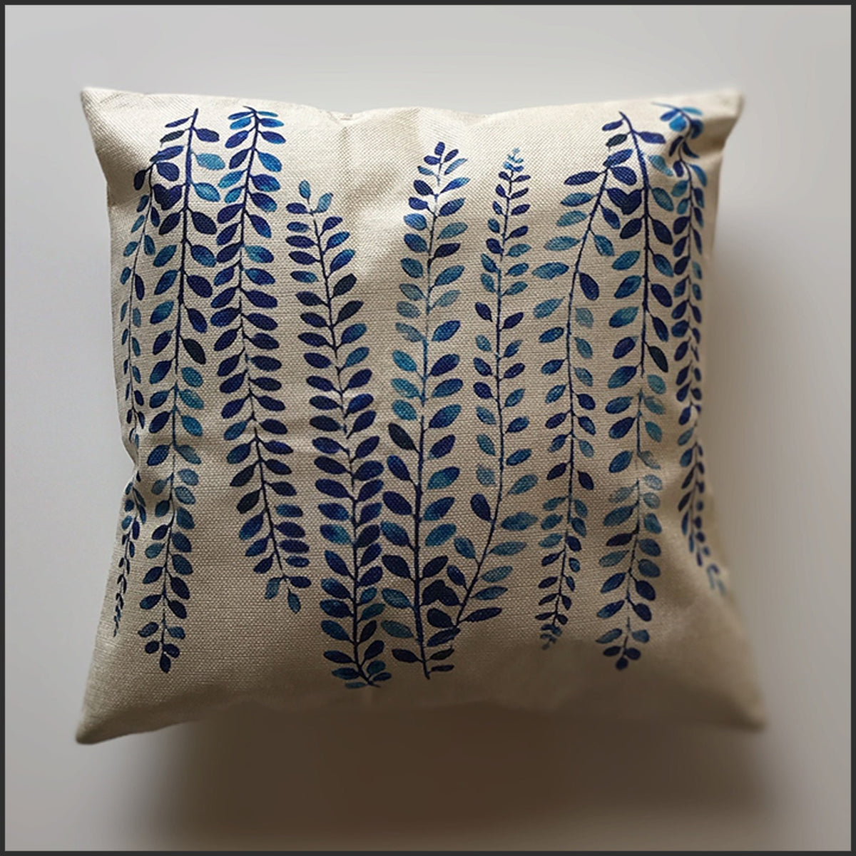 Cojin Lino Hojas Azules