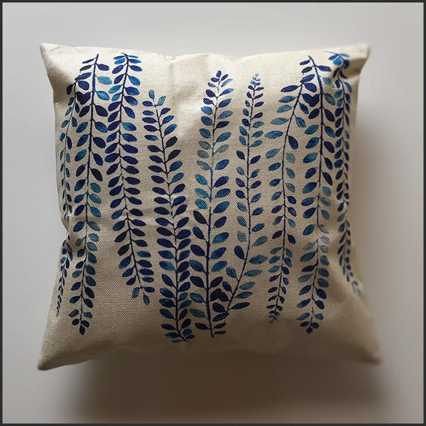 Cojin Lino Hojas Azules